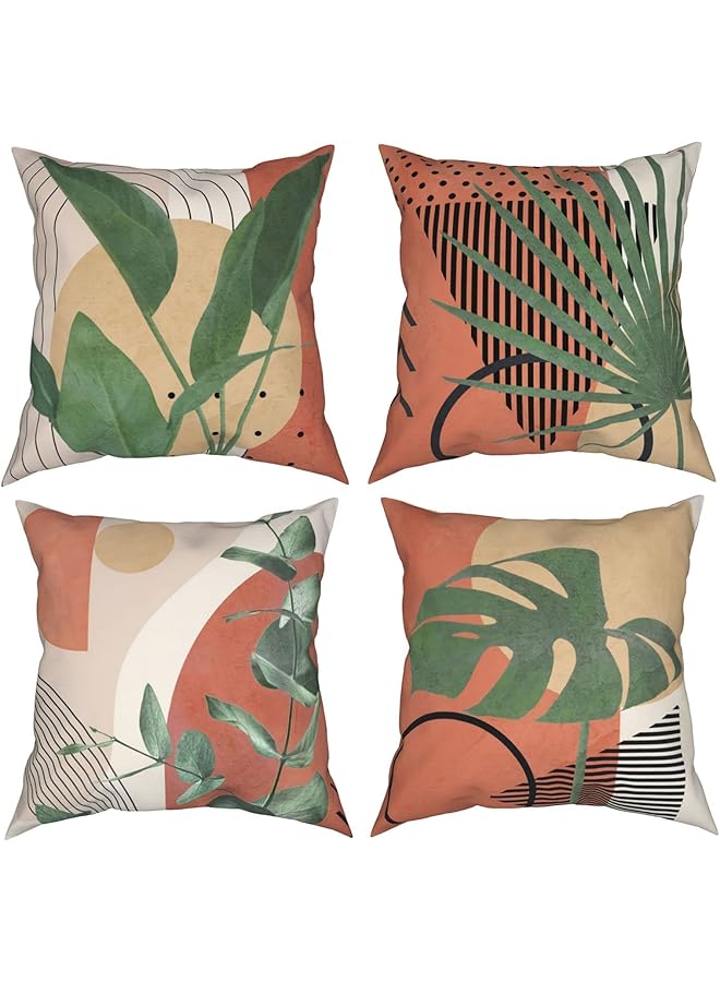 The Bros Throw Pillow Case, Boho Throw Pillow Covers Set of 4, 18x18 Inch Double Sided Print Abstract Geometric Leaves Pillow Cover, Square Cushion Case for Sofa Couch Chair Farmhouse Home Decor - Image 1