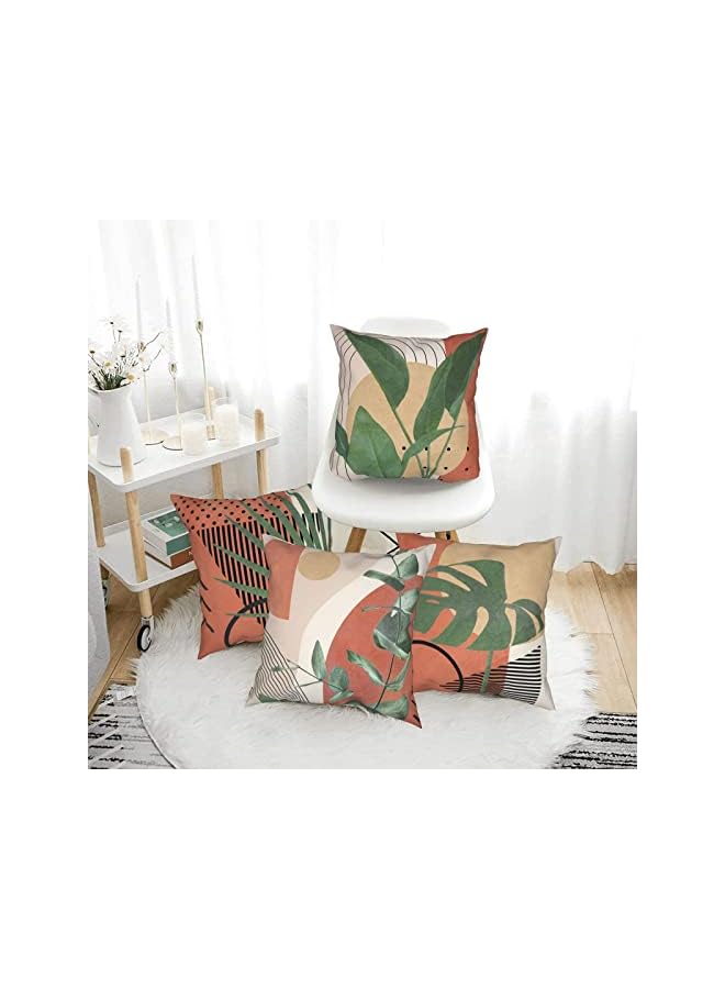 The Bros Throw Pillow Case, Boho Throw Pillow Covers Set of 4, 18x18 Inch Double Sided Print Abstract Geometric Leaves Pillow Cover, Square Cushion Case for Sofa Couch Chair Farmhouse Home Decor - Image 3