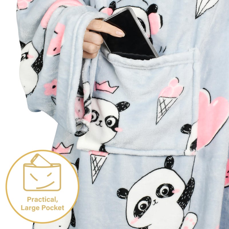 Catalonia Panda Print Wearable Snuggly Blanket With Sleeves  Soft Warm Cozy Fleece Long Throw With Pocket  Perfect For Sleeping & Tv Time  Christmas Gift Ideas For Women And Men - Image 4