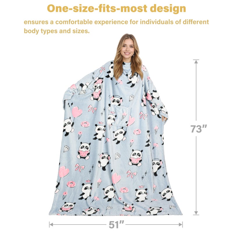 Catalonia Panda Print Wearable Snuggly Blanket With Sleeves  Soft Warm Cozy Fleece Long Throw With Pocket  Perfect For Sleeping & Tv Time  Christmas Gift Ideas For Women And Men - Image 5