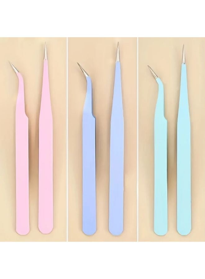 Pink Stainless Steel Precision Tweezers Straight Curved Tips For Crafts Electronics - Image 5