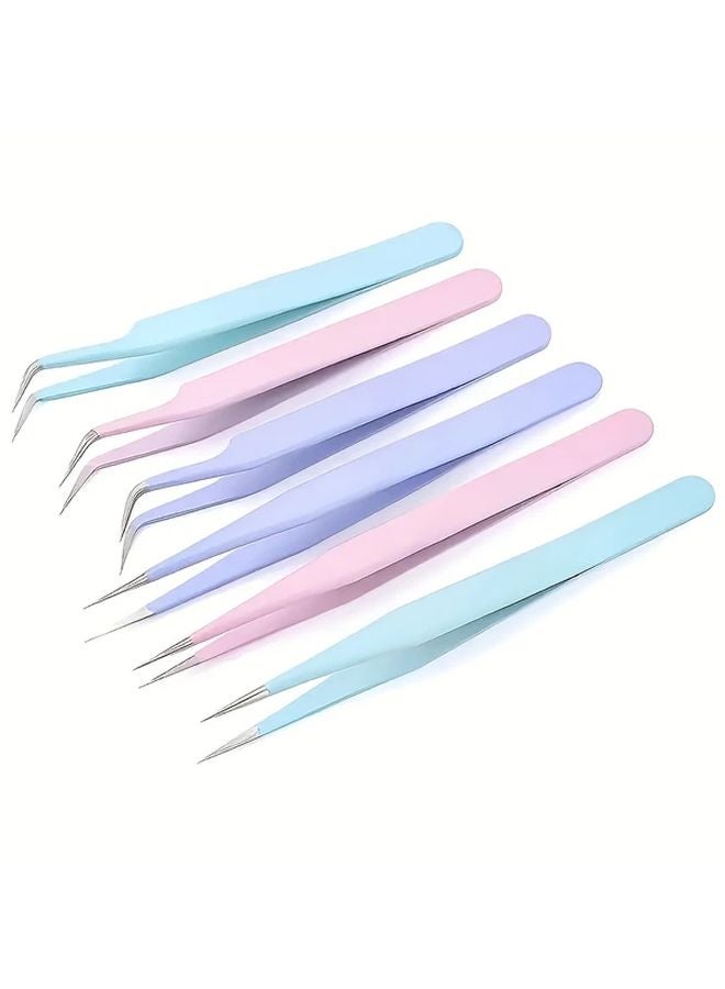 Pink Stainless Steel Precision Tweezers Straight Curved Tips For Crafts Electronics - Image 2
