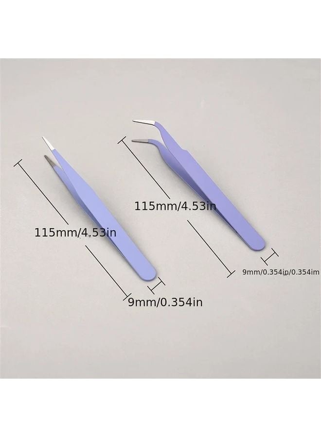 Pink Stainless Steel Precision Tweezers Straight Curved Tips For Crafts Electronics - Image 4