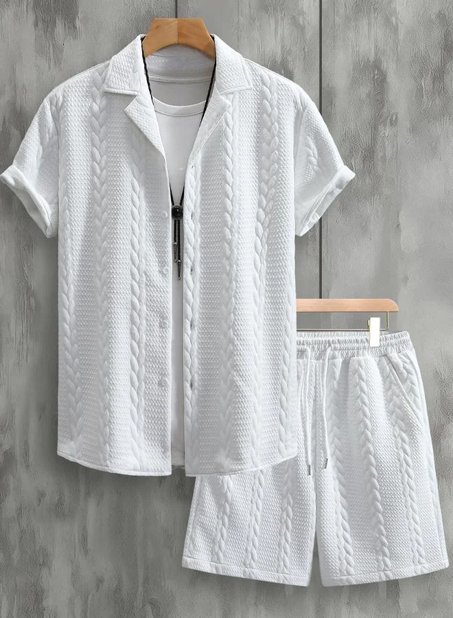 Take Two Men White Textured Shirt and Shorts Co-Ords