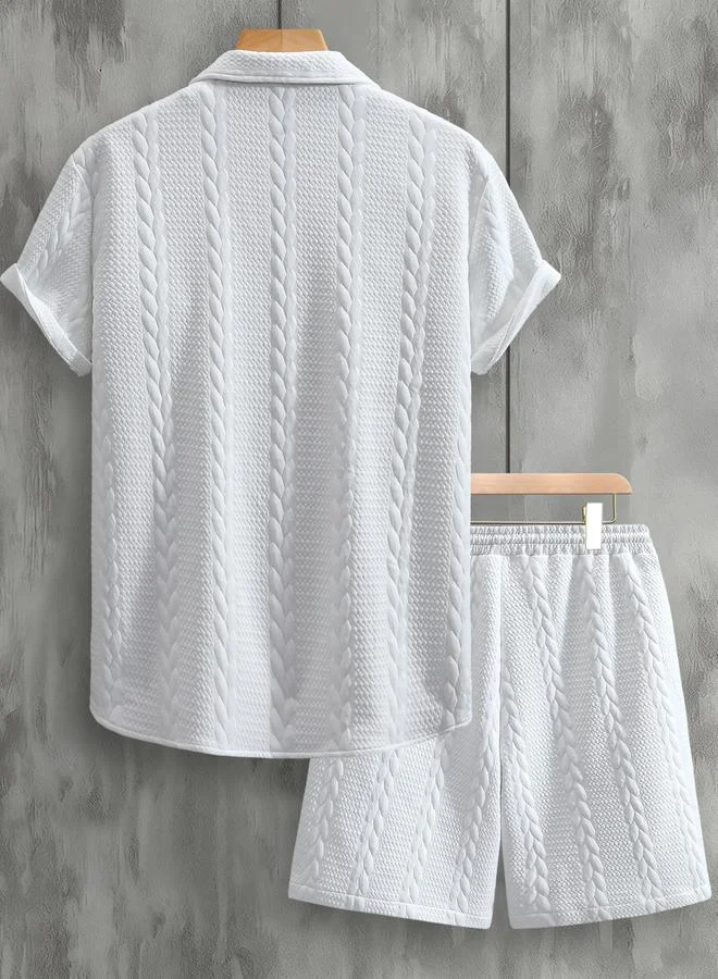 Take Two Men White Textured Shirt and Shorts Co-Ords