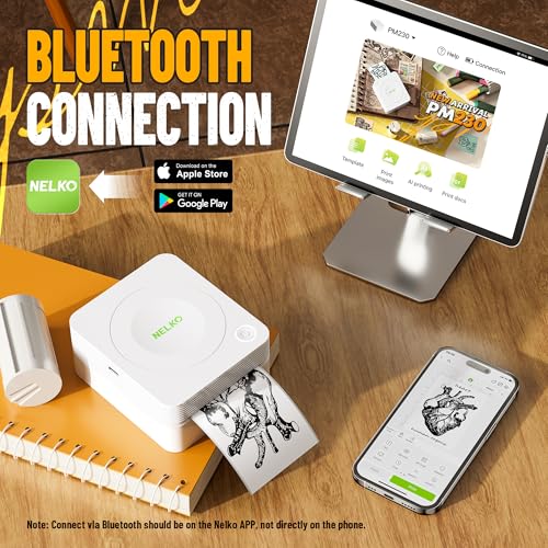 Nelko Sticker Printer, PM230 Print Pod Mini Bluetooth Portabel Sticker Maker with 3 Rolls Paper, Print Pods Mini Printer with Multiple Templates for Phone & Tablet，for School Office Home, White - Image 2