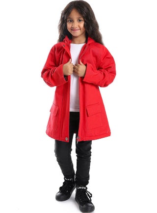 Red Polyester Jacket With A Fly Zipper Closure_Red