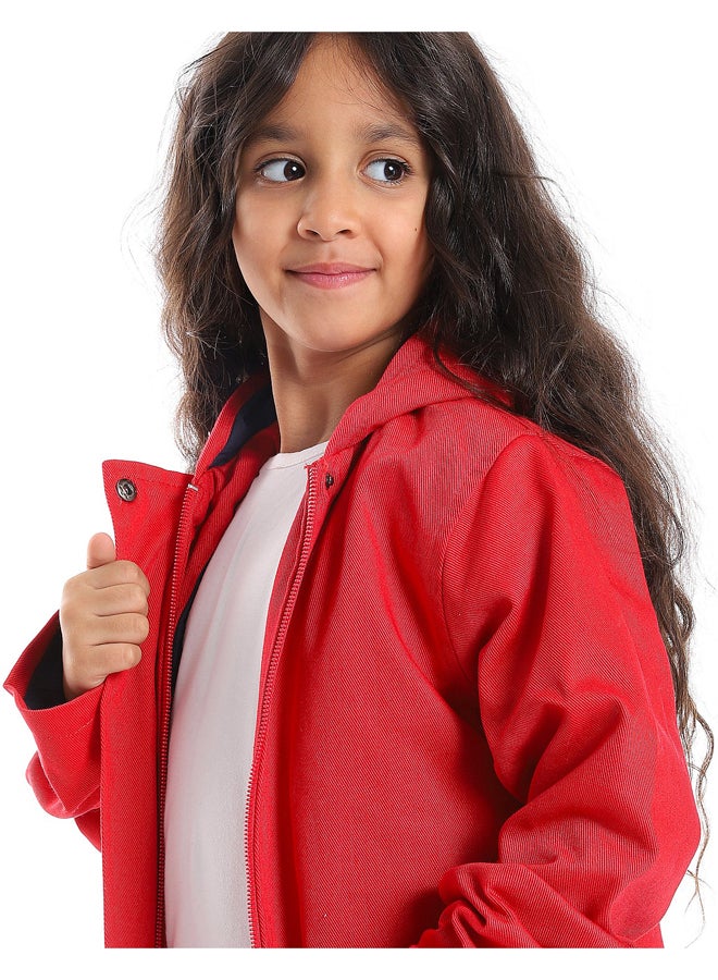 Andora Red Polyester Jacket With A Fly Zipper Closure_Red - Image 4