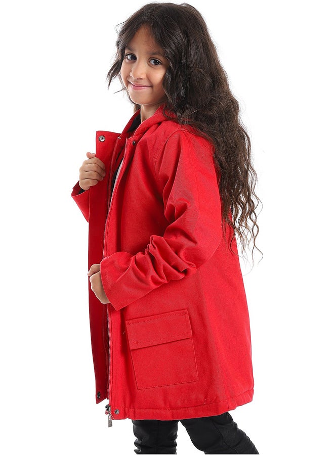 Andora Red Polyester Jacket With A Fly Zipper Closure_Red - Image 2
