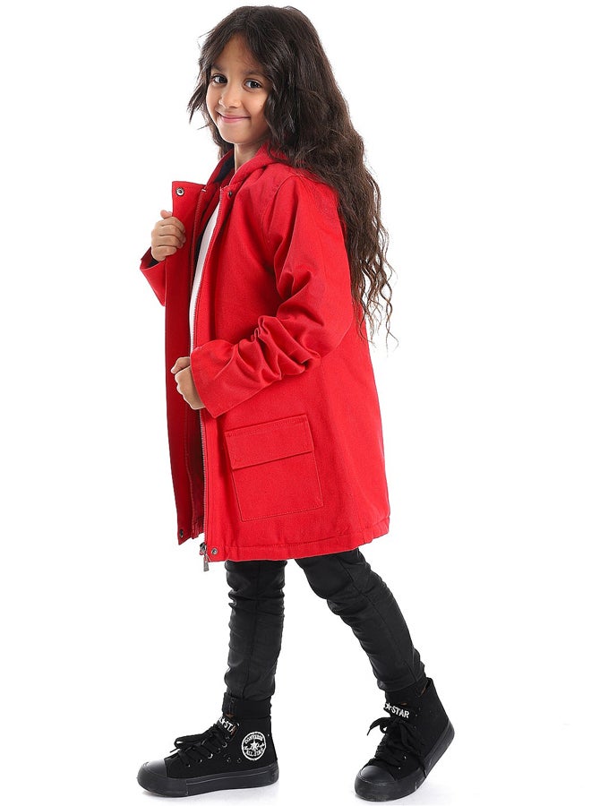 Andora Red Polyester Jacket With A Fly Zipper Closure_Red - Image 5