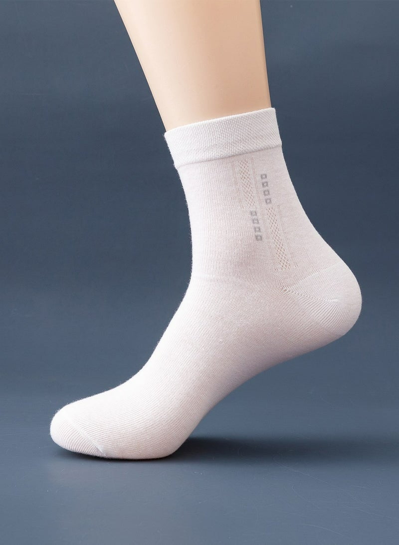 5 Pairs Men's Cotton Crew Socks Mid Calf Dress Socks Moisture Wicking Breathable All Season Striped Pattern Business Casual Work Office Daily Wear Soft Comfortable Pure White Color Socks For Men - Image 5