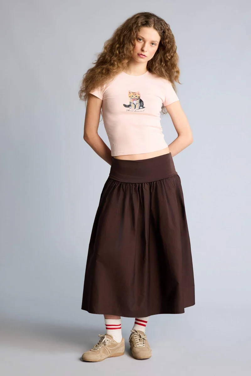 ديفاكتو Coool A Cut Poplin High Waist Midi Skirt