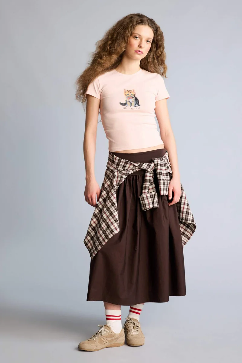 ديفاكتو Coool A Cut Poplin High Waist Midi Skirt