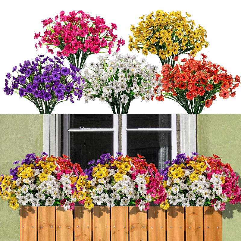 maoodoo 15 Bundles Artificial Flowers Outdoor UV Resistant Fake Silk Plants Plastic Faux Shrubs Outside Front Porch Window Box Garden Home Hanging Planter Decoration (Mixed Color) - Image 1