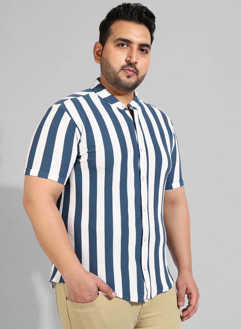Instafab Plus Men's Blue Striped Regular Fit Casual Shirt - Image 3