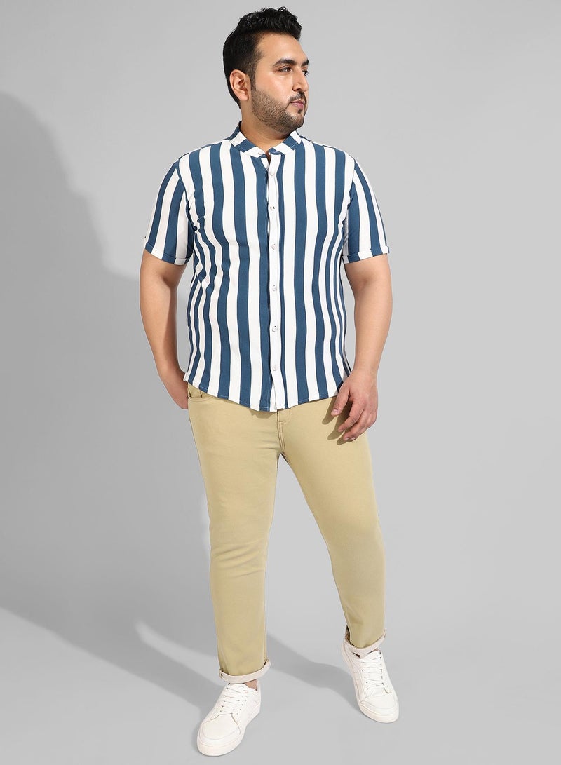 Instafab Plus Men's Blue Striped Regular Fit Casual Shirt - Image 5