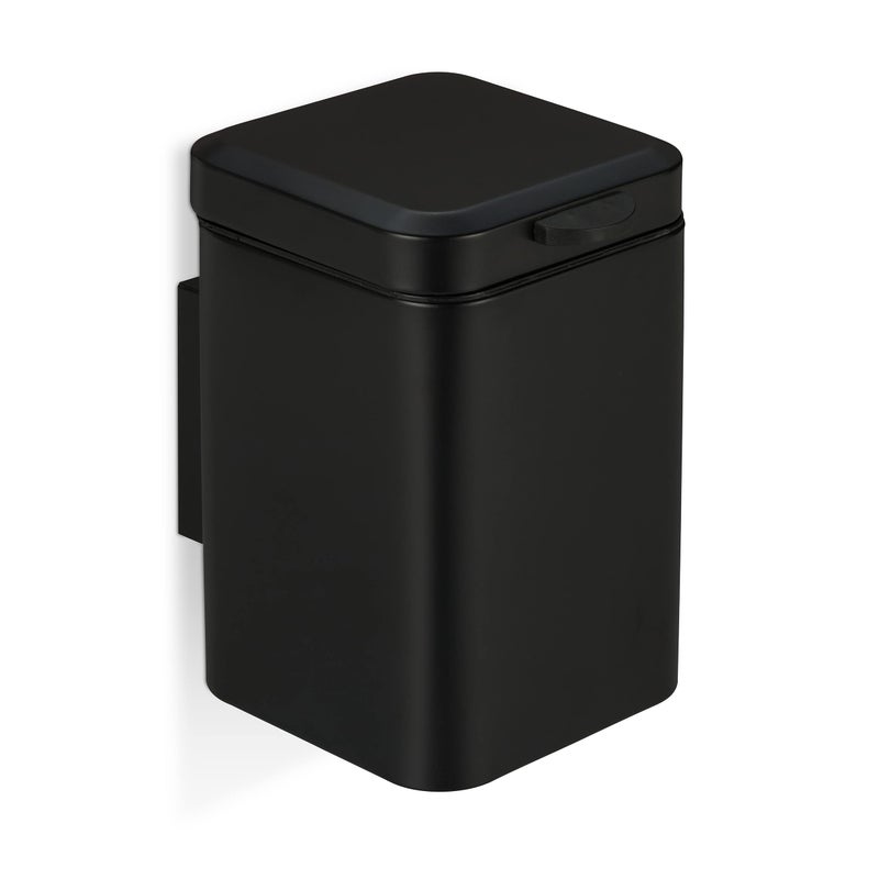 Relaxdays Wall Mounted Bathroom Bin 3 L DropDown Mechanism Removable Inner Bucket Cosmetic Waste Can Steel Black 24 x 16 x 22 cm