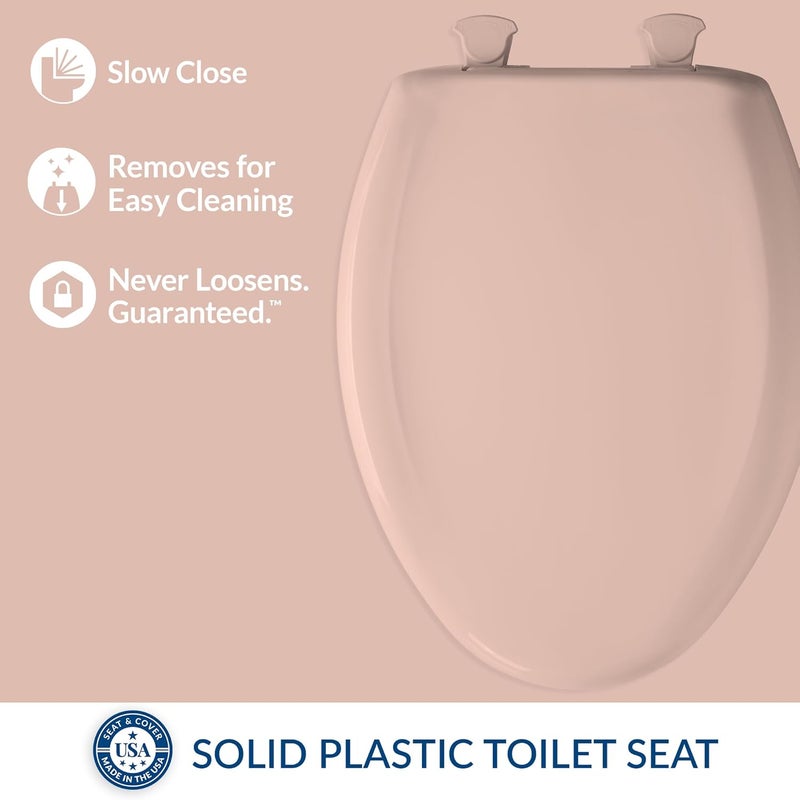 Bemis Classic Colors Slow Close Toilet Seat, Easy Clean Hinges and Durable Plastic Seat, Made in USA, Elongated, Venetian Pink - Image 2