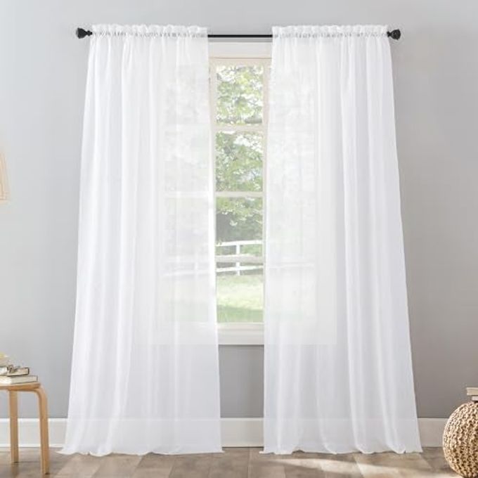No. 918 Erica Crushed Sheer Voile Rod Pocket Curtain Panel, 51" x 63", White - Image 4
