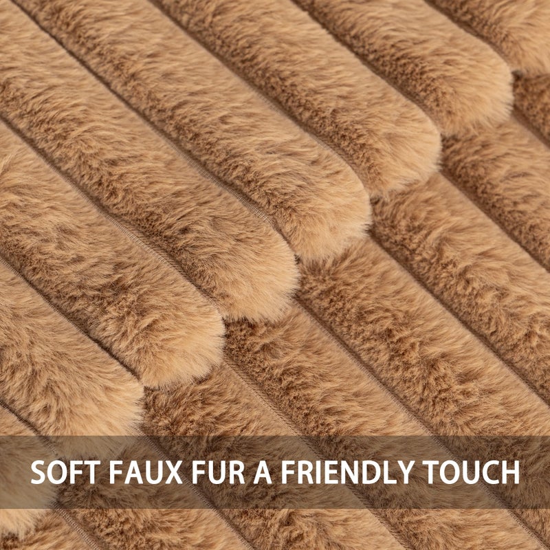 Aegero Pack of 2 Faux Fur Christmas Throw Pillow Covers 18x18 Inch, Soft Plush Striped Neutral Couch Pillow Cover, with Velvet Back Modern Home Decor for Sofa Living Room Couch Bed Coffee - Image 2