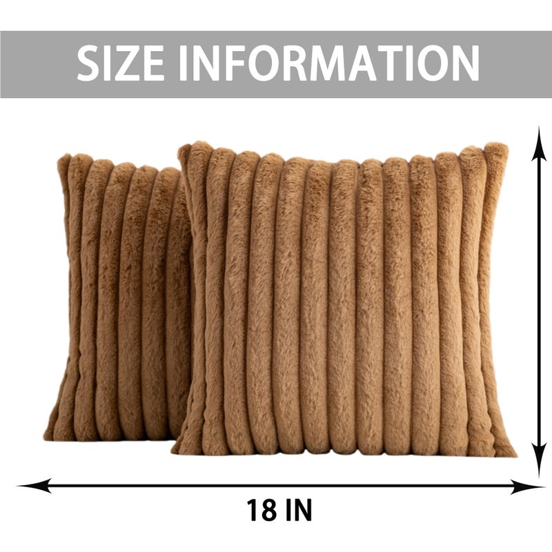 Aegero Pack of 2 Faux Fur Christmas Throw Pillow Covers 18x18 Inch, Soft Plush Striped Neutral Couch Pillow Cover, with Velvet Back Modern Home Decor for Sofa Living Room Couch Bed Coffee - Image 4
