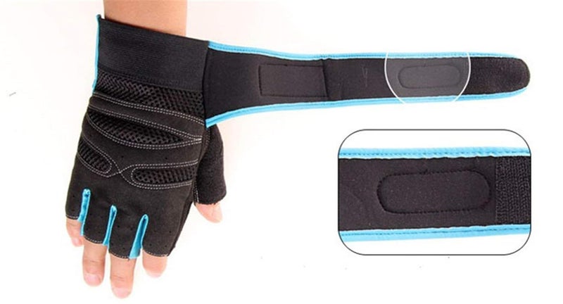 LAFILLETTE Shockproof Anti-Slip Outdoor Professional Road Bike Bicycle Half Finger Cycling Gloves for Men Sport Gloves (Blue, Microfiber) - Image 2