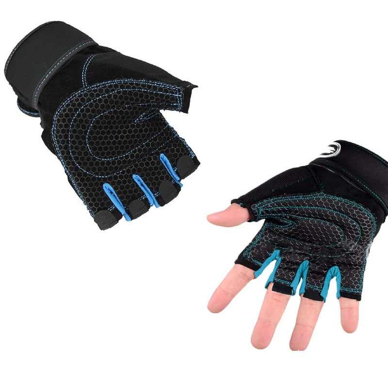 LAFILLETTE Shockproof Anti-Slip Outdoor Professional Road Bike Bicycle Half Finger Cycling Gloves for Men Sport Gloves (Blue, Microfiber) - Image 4