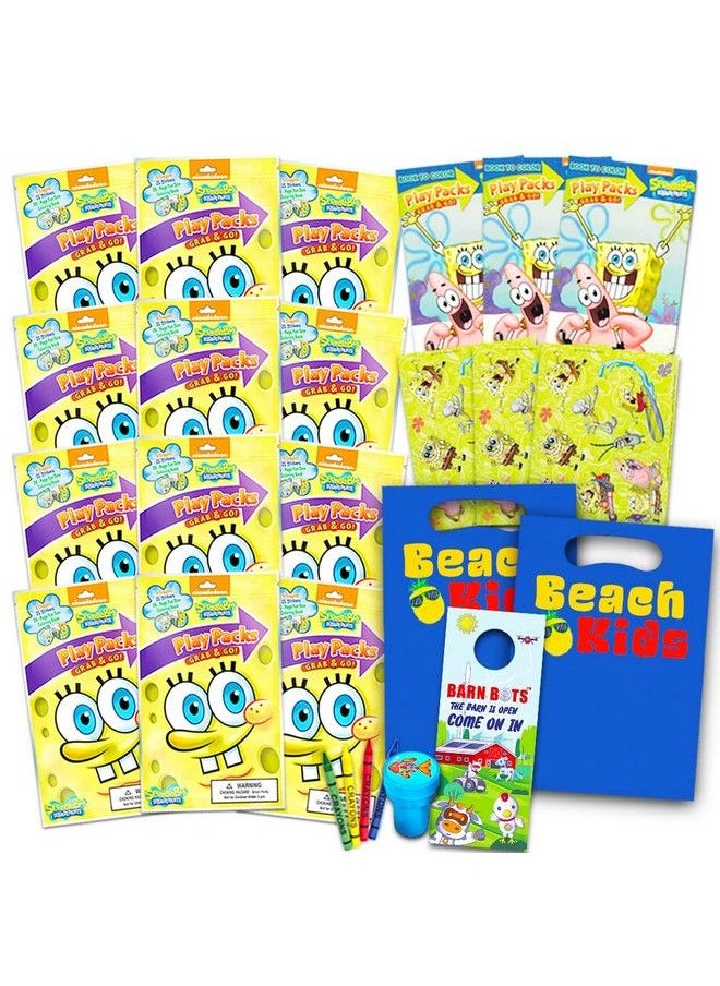 Spongebob Squarepants - Nickelodeon Spongebob Squarepants Party Favors Pack ~ Bundle Of 12 Spongebob Squarepants Play Packs With Stickers Coloring Books Crayons Stamper (Spongebob Party Supplies) - Image 1