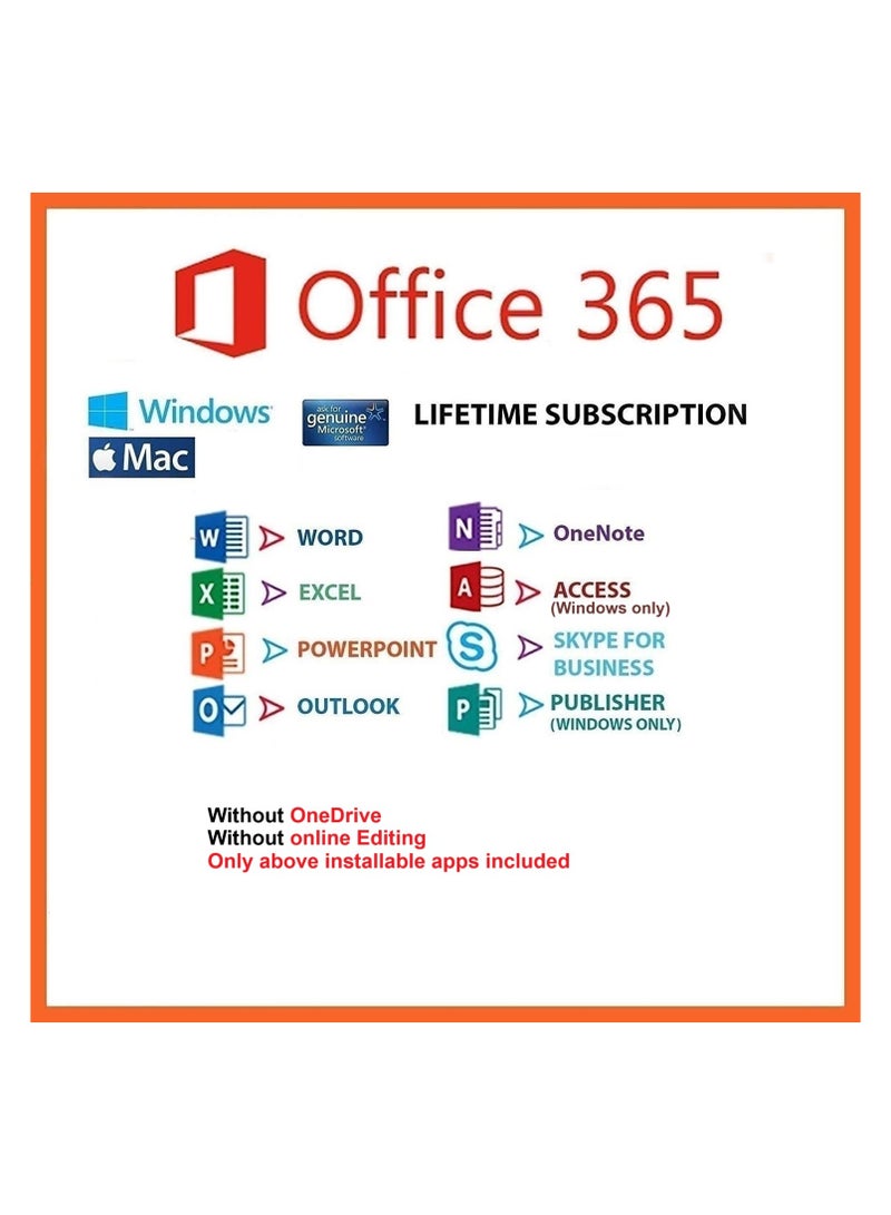 Office 365 Lifetime Brand New Account for 5 Devices (Windows and Mac only)