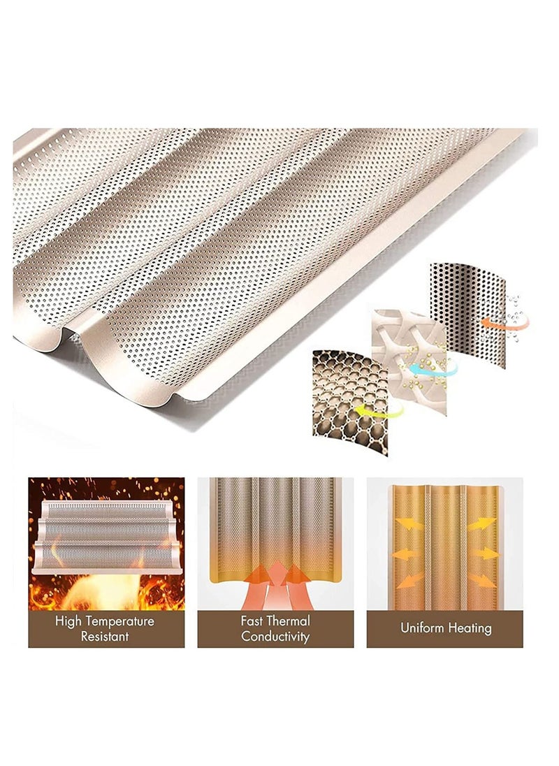 Excefore - Baguette Pans for Baking, Carbon Steel 3 Loaf Nonstick Baking Tray French & Italian Perforated Bread Pan Non-Stick - Image 1