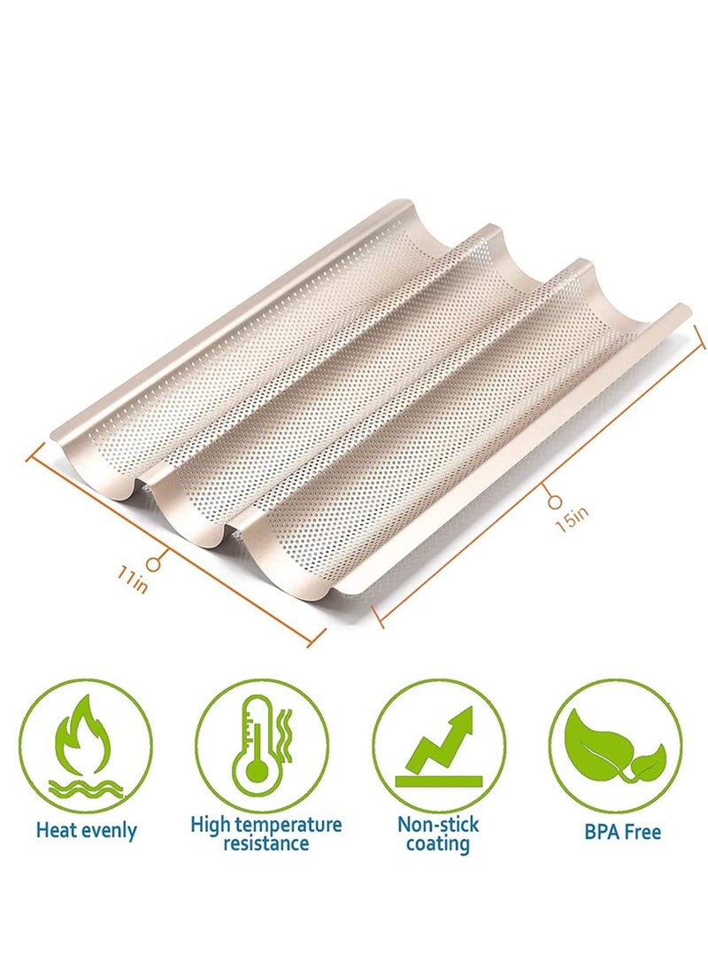 Excefore - Baguette Pans for Baking, Carbon Steel 3 Loaf Nonstick Baking Tray French & Italian Perforated Bread Pan Non-Stick - Image 1