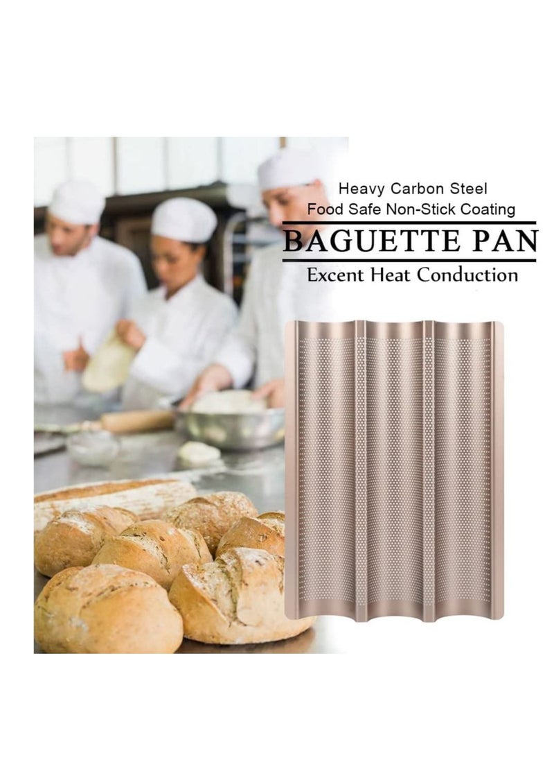 Excefore - Baguette Pans for Baking, Carbon Steel 3 Loaf Nonstick Baking Tray French & Italian Perforated Bread Pan Non-Stick - Image 1
