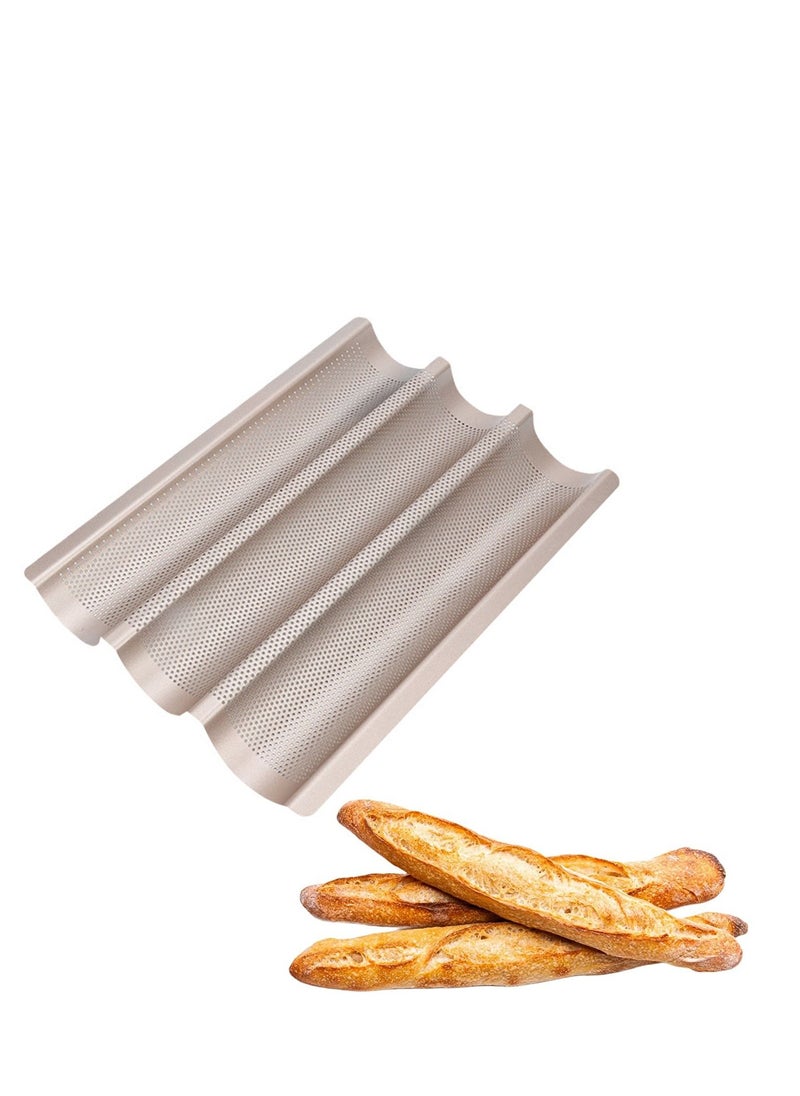 Excefore - Baguette Pans for Baking, Carbon Steel 3 Loaf Nonstick Baking Tray French & Italian Perforated Bread Pan Non-Stick - Image 1