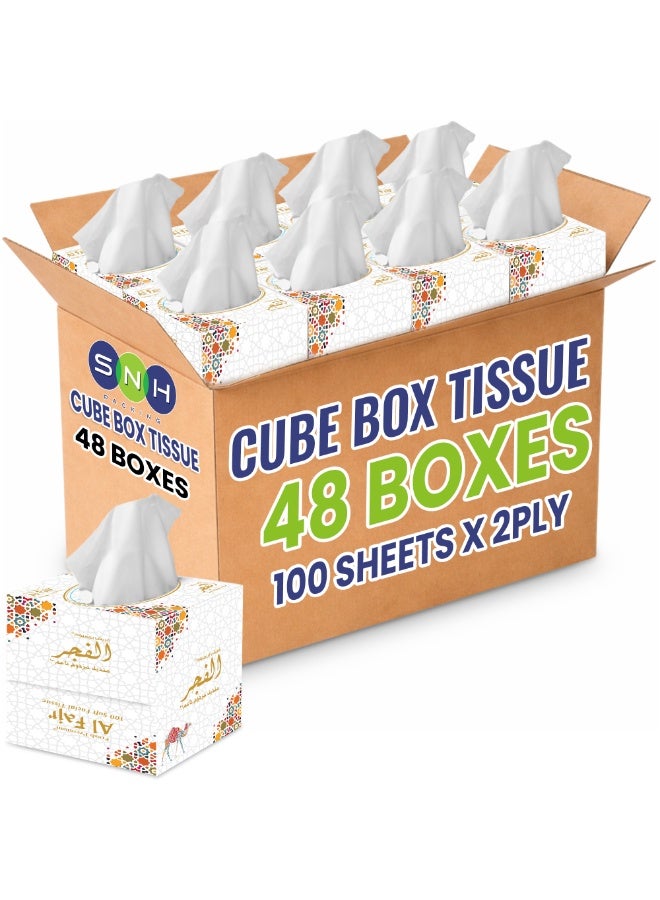SNH Packing Al Fajr Cubic Box Facial Tissue Pack of 48, 2 Ply x 100 Tissues Each Cube Box - Image 1