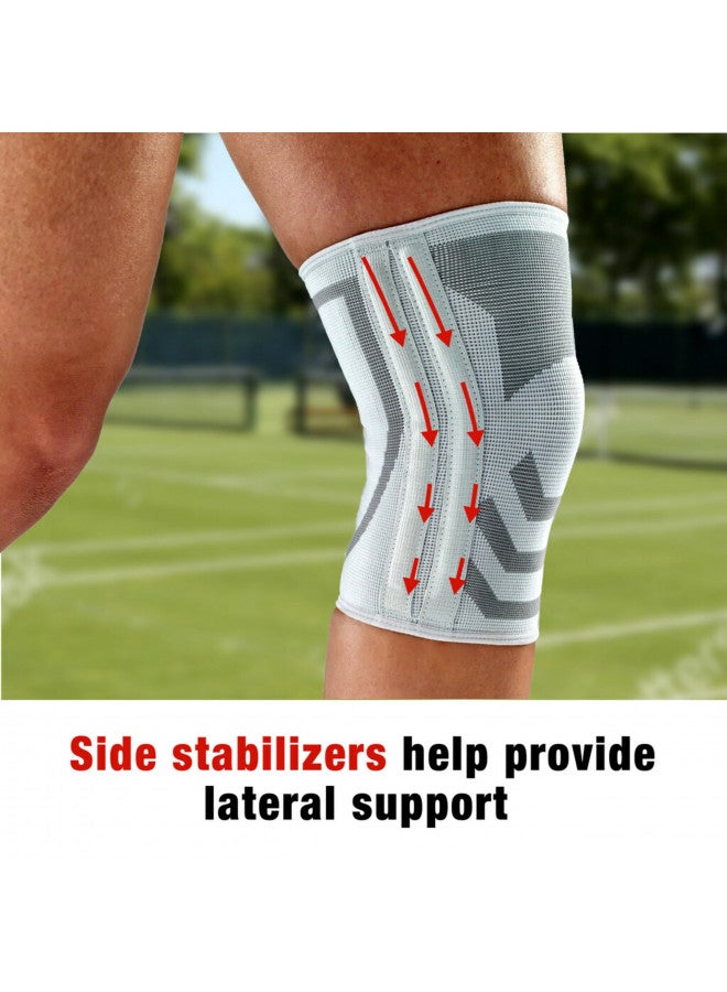ACE Compression Knee Brace w/Side Stabilizers, Support Injured Knee With Mild Compression. Breathable Properties Let Sweat Escape, Small, White/Gray - Image 4