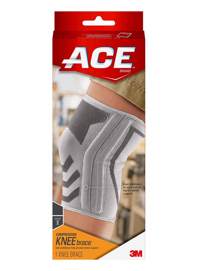 ACE Compression Knee Brace w/Side Stabilizers, Support Injured Knee With Mild Compression. Breathable Properties Let Sweat Escape, Small, White/Gray - Image 1