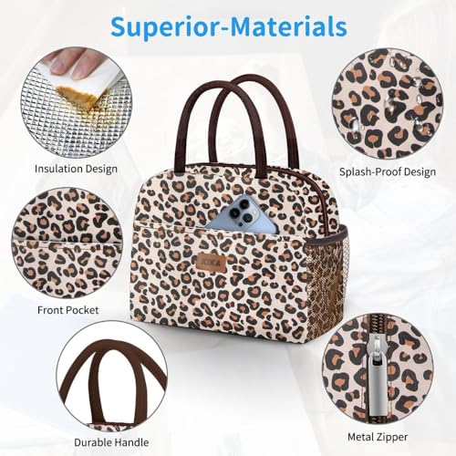 KIKA Polyester, Insulation Foil HOMS Insulated Lunch Bag for Office Women, Girls, and Kids (Leopard Print), 10 Liters, Navy Blue - Image 5