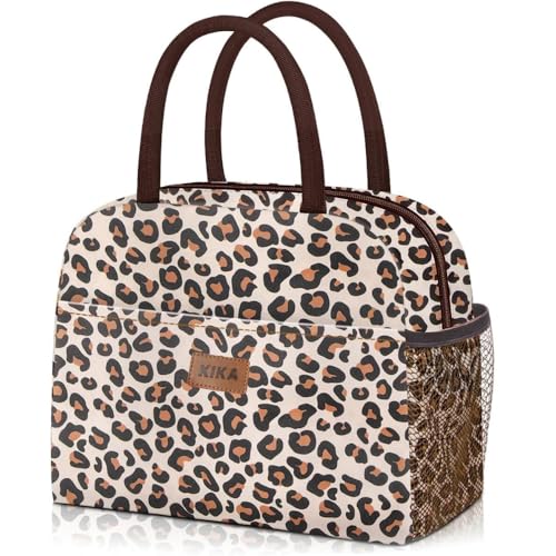 KIKA Polyester, Insulation Foil HOMS Insulated Lunch Bag for Office Women, Girls, and Kids (Leopard Print), 10 Liters, Navy Blue - Image 1