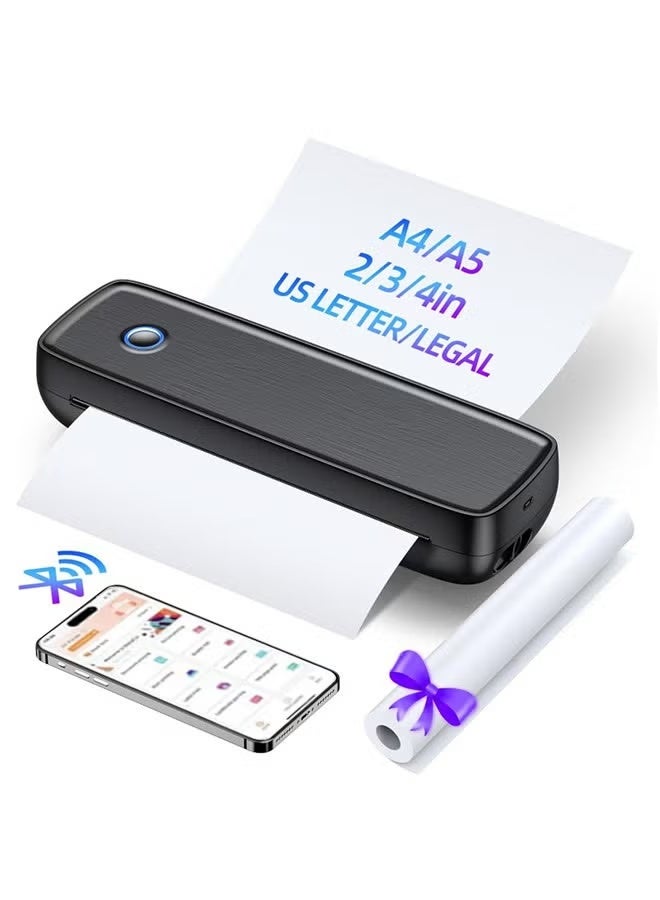 Portable Printer Wireless for Travel, Bluetooth Thermal Printer Support 8.5 X 11 inch US Letter Legal,A4 A5 Thermal Paper, Inkless Printer Compatible with iOS, Android Laptop for Office Car Home