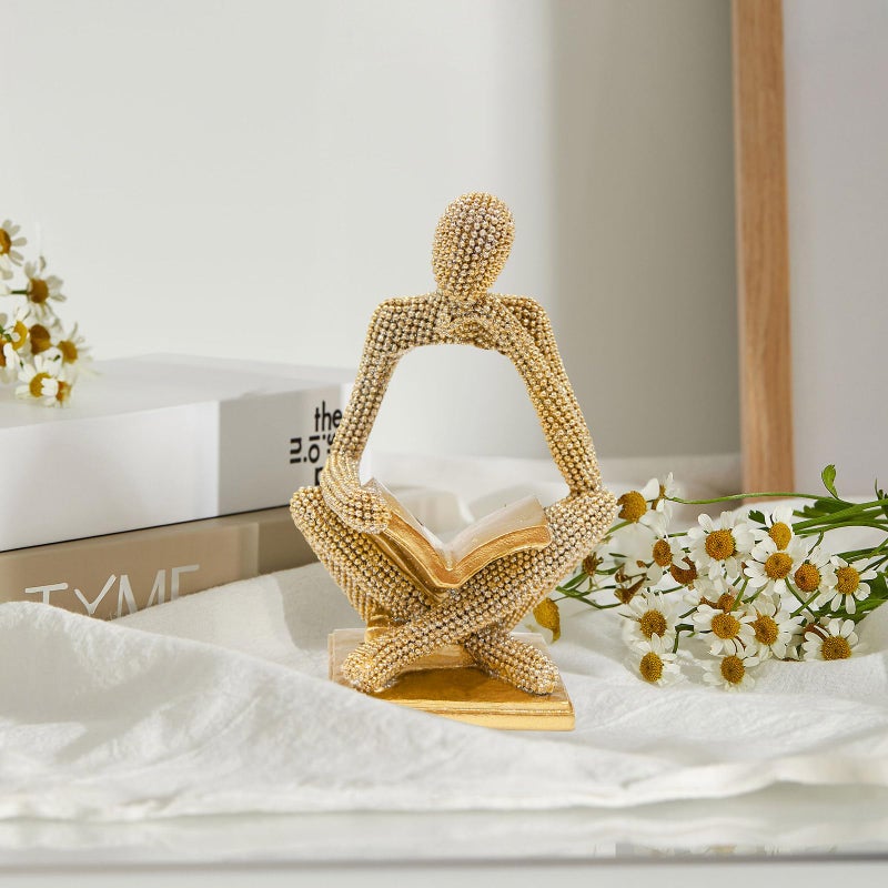 Neeenn Sparkling Gold Reading Women Statue, Thinker Sculptures, Abstract Art Ornament, Modern Aesthetic Figurine Decoration for Home Living Room Bedroom Office Shelf Table Desk Bookshelf Decor - Image 4