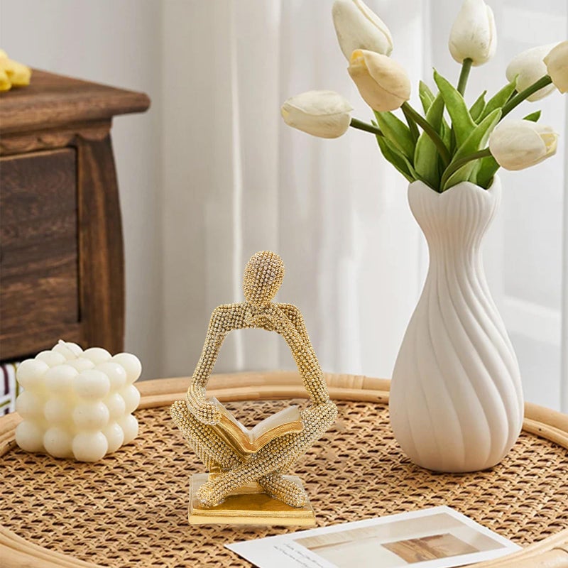 Neeenn Sparkling Gold Reading Women Statue, Thinker Sculptures, Abstract Art Ornament, Modern Aesthetic Figurine Decoration for Home Living Room Bedroom Office Shelf Table Desk Bookshelf Decor - Image 3