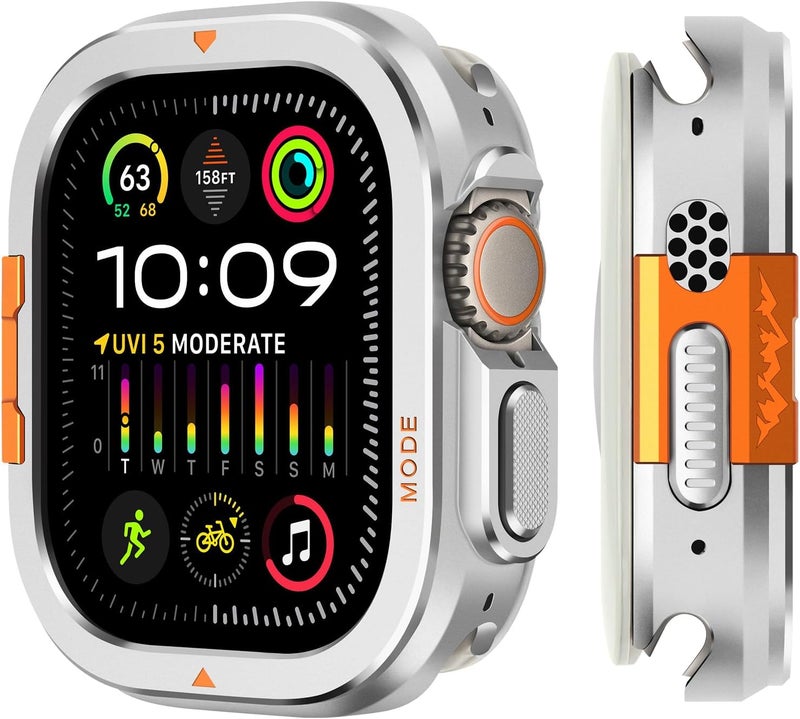 Suphart 2 in-1 Metal Cover Compatible with Apple Watch Ultra 2/1 Case 49mm, Rugged Bumper with Back Protector for iWatch Ultra 49mm, Silver - Image 1