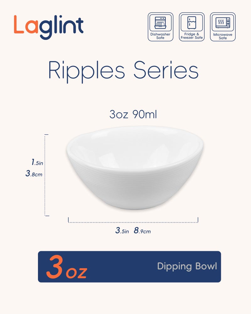 LaGlint 3 OZ White Dipping Bowl Set of 6, Opal Glass Small 3.5 inch Soy Sauce Dish, Mini Serving Pinch Bowls for Condiment Sushi Bread Ketchup BBQ Party - Image 3