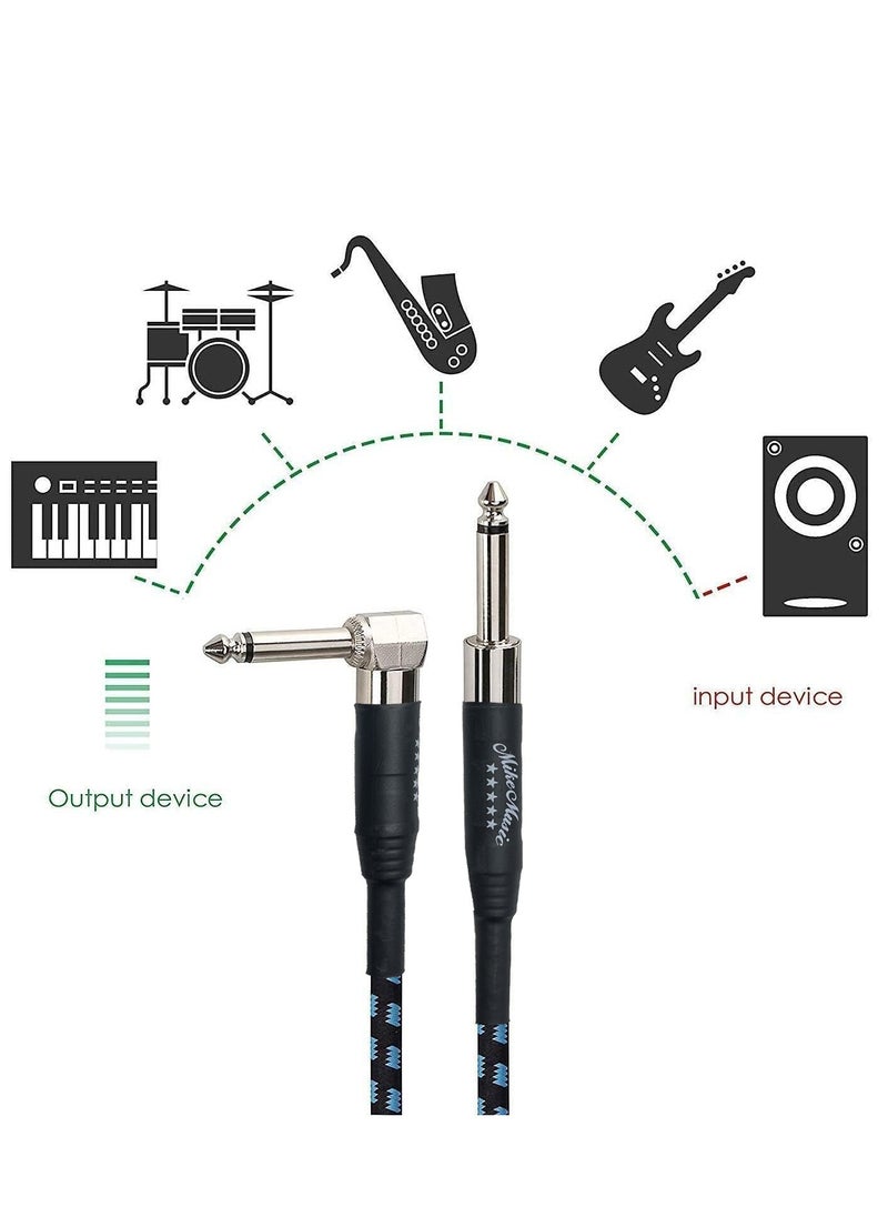 Mike Music Guitar Cable Instrument Cable Guitar Cord Electric Guitar Cable Guitar AMP Cord for Bass Guitar Keyboard 1/4 Inch Cable Right Angle Audio Instrument Cable - Black Blue - 10 Meters  - Image 2
