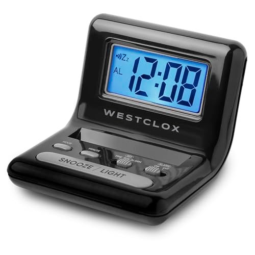 Westclox LCD Digital Bedside Alarm Clock with Blue Backlit Display and Snooze Function, Battery Operated, (Black, 3-Inch) - Image 2