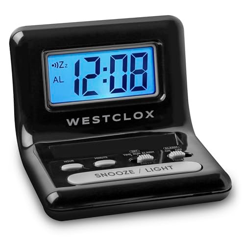 Westclox LCD Digital Bedside Alarm Clock with Blue Backlit Display and Snooze Function, Battery Operated, (Black, 3-Inch) - Image 1
