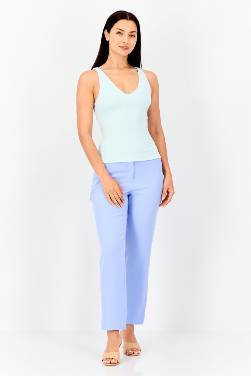 bebe Women V Neck Sleeveless Solid Tank Top, Light Turquoise - Image 2