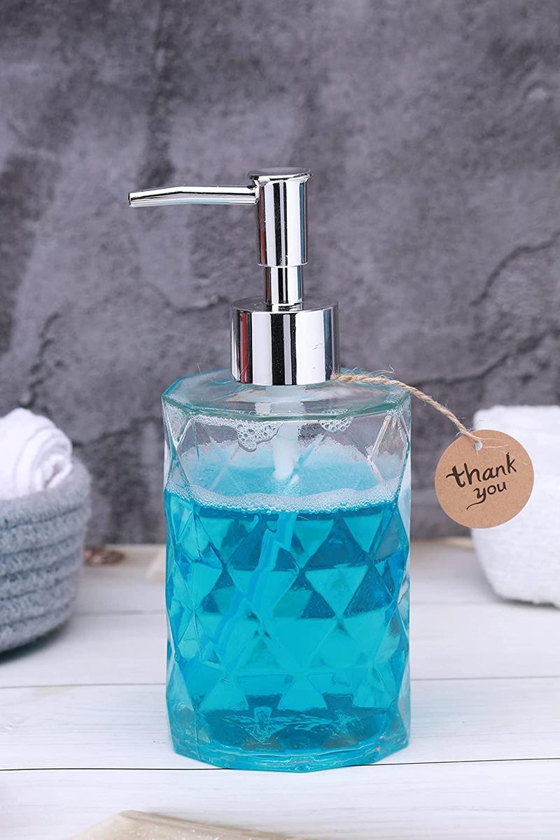 Luxansa Pack of 4 Clear Glass Liquid Soap Dispenser Set for Bathroom, Wash Basin Hand wash Accessories Bottle, Handwash Dispenser with Press Pump Bottle, Sanitizer Dispenser for Kitchen - Image 5