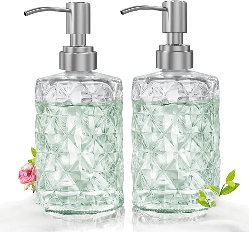 Luxansa Pack of 4 Clear Glass Liquid Soap Dispenser Set for Bathroom, Wash Basin Hand wash Accessories Bottle, Handwash Dispenser with Press Pump Bottle, Sanitizer Dispenser for Kitchen - Image 2