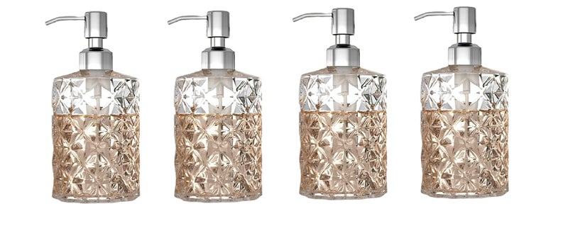 Luxansa Pack of 4 Clear Glass Liquid Soap Dispenser Set for Bathroom, Wash Basin Hand wash Accessories Bottle, Handwash Dispenser with Press Pump Bottle, Sanitizer Dispenser for Kitchen - Image 1